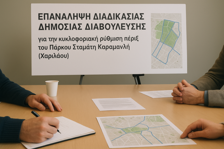 Επανάληψη Διαδικασίας Δημόσιας Διαβούλευσης για την κυκλοφοριακή ρύθμιση πέριξ του Πάρκου Σταμάτη Καραμανλή (Χαριλάου)
